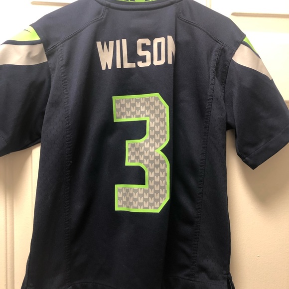 Nike On Field NFL Authentic Seattle Seahawks #3 Wilson Boy’s Blue Jersey Sz M - Picture 4 of 14